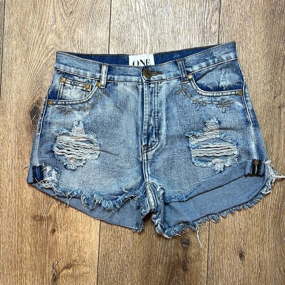 One by One Teaspoon Jeans Cut-Off Shorts Size 28 - Picture 1 of 6